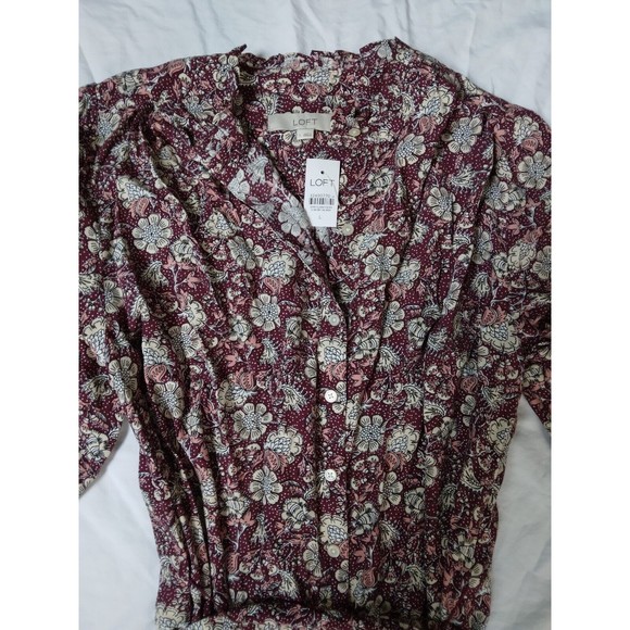 NWT Loft Floral Ruffle Shirtdress Button Down Tie Belt Size Large - Picture 7 of 16